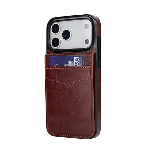 Étui en cuir fin compatible iPhone 17 marron avec support