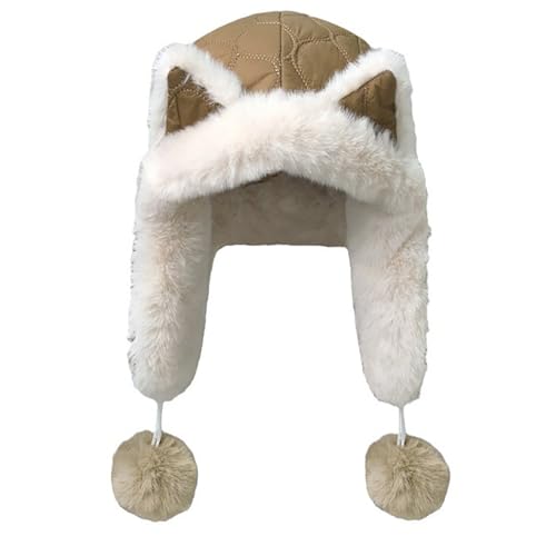 Cute Plush Ear Cap, Winter Thick Ear Protection, Plush Ball Sweet and Warm, Fashionable Antifreeze, Cute Women's (Brown)