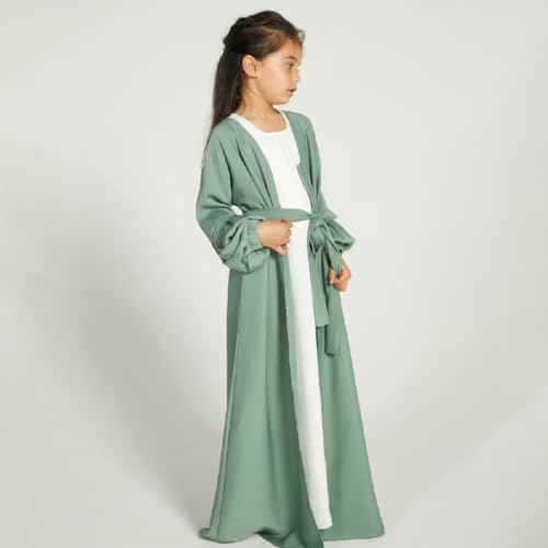 Abaya Girl Muslim Dress with Hijab Eid Ramadan Islamic Clothes Afghan Dubai Attire Bishop Sleeve Arab Prayer Dress4