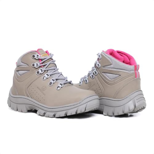 Bota Feminina Trilha Adventure Arizona Blaqueada em Couro Legítimo Palmilha de Gel (Cinza e Rosa, BR, Adulto, Numérico, 36)