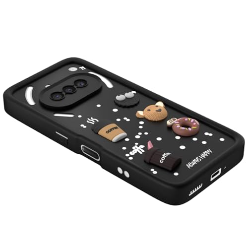 Image of Bintage CASE Cute Fun Taddy Cartoon 3D Ball Bear Milk Cake Coffee Silicon Case Full Body & Camera Protection Back Cover Compatible for Nothing Phone (3a) - Black