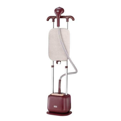 BLACK+DECKER Double Pole Garment Steamer 2400W 2L Tank 10 Steam Settings Horizontal & Vertical Ironing Board 35g/min Steam Rate Anti-Kink Tube Auto Shut-Off Dark Red - GSTD2450-B5