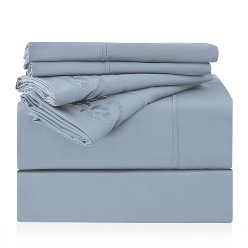 LONAVA King Size Sheet Set - 6 Piece Hotel Luxury Wrinkle-Free Microfiber Sheet, Oeko-TEX Certified, Breathable & Elastic, 16" Deep Pockets, Spa Blue