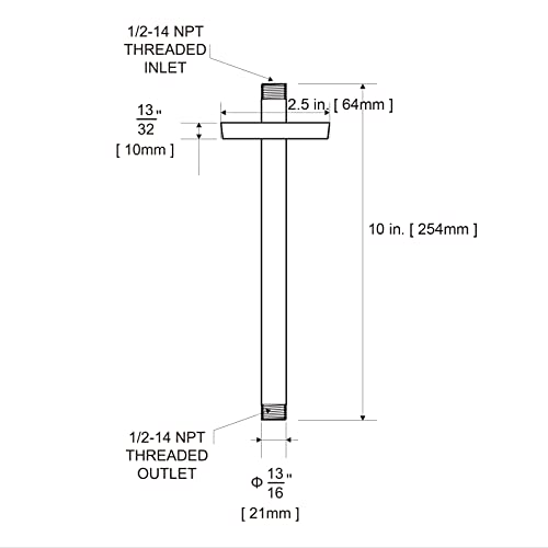 OFFO Shower Arm with Flange, 10 in Oil Rubbed Bronze Ceiling Mount Replacement Rain Shower Head Straight Arm Ceiling-Mounted For Fixed Shower Head & High Pressure Rain