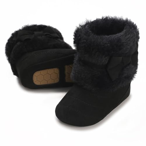 COSANKIM Newborn Baby Girls Boys Boots Soft Anti-Slip Sole Warm Winter Snow Booties Toddler Infant Prewalker Shoes(3-6 months infant, C/Black baby shoes)