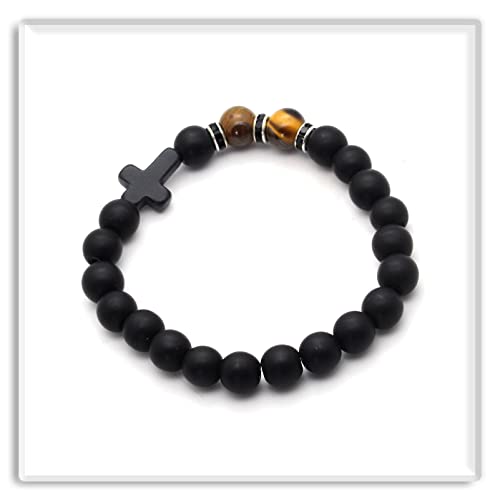 Image of Xusamss Fashion 8MM Matte Agate Beads Bracelet Cross Elastic Bracelet,7 1 /2 Wrist