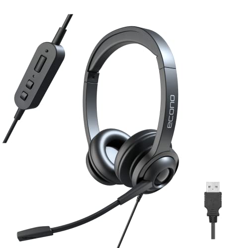 Econo OfficePro Computer Headphones Work Headset with Mic Noise Cancelling Business Office Headsets Headphones In-Line Control for Teams Skype ZOOM PC Webinar Phone Gaming works with Windows & Mac