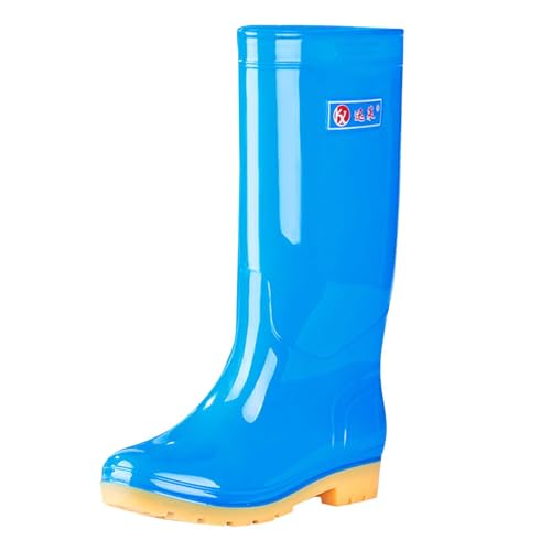 Blue Female Fashion High Tube Kitchen Cleaning Footwear for Spring and Summer with PVC Material and Easy to Clean for Daily Use