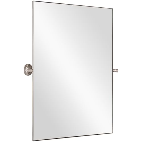 Image of bolrok Pivot Mirror for Bathroom 20"×30" Brushed Nickel Titling Vanity Mirrors for Wall with Stainless Steel Metal Frame Silver Square Rectangle Bathroom Mirror Hangs Vertical