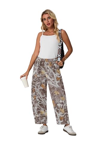 Image of Lepunuo Barrel Sweatpants Women Casual Baggy Elastic Waisted Pants Wide Leg Gym Trousers with Pockets