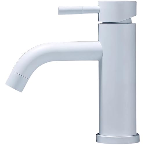 Grifo de lavabo blanco de acero inoxidable para agua fría y caliente en baño