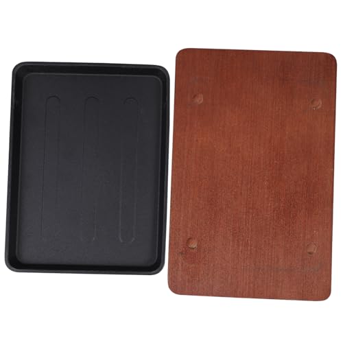 Gadpiparty Piastra Barbecue in Ghisa con Base in Legno Padella Quadrata per Grigliare Bistecche Pesce e Verdure Compatibile Induzione Padella Multiuso per Cucina e Bbq Famigliare