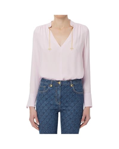Elisabetta Franchi Camisa de Georgette con Charms y Logo, Cuarzo, 38