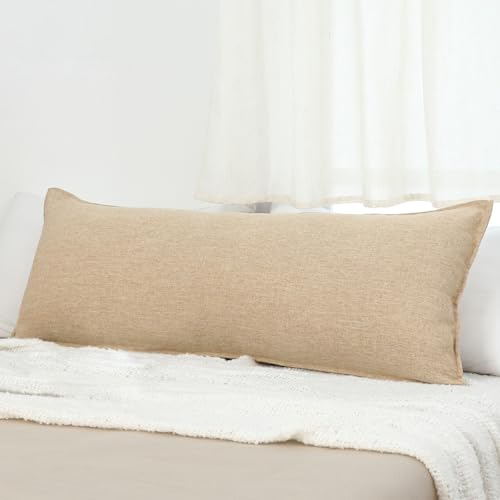 LIGICKY Light Tan Long Lumbar Pillow Cover 14x36 inch Neutral Linen Pillow Covers Decorative Rectangle Throw Pillow Covers for Living Room Couch Bed Sofa Rustic Farmhouse Boho Home Decor