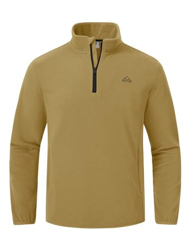 Image of YSENTO Mens Fleece Jacket Half Zip Micro Fleece Lightweight Warm Winter Outdoor Hiking Walking Tops(Khaki,L)