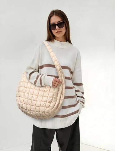 Image of Puffer Tote Bag For Women Quilted Crossbody, Lightweight Puffy Purse Large Hobo Puff Shoulder Handbags