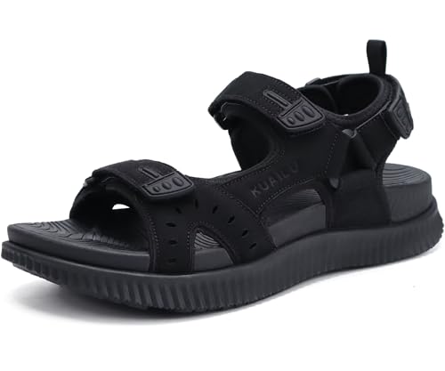 KuaiLu Mens Leather Hiking Sandals With Arch Support Orthopedic Sport Recovery Athletic Walking Shoes For Man Outdoor Summer Casual