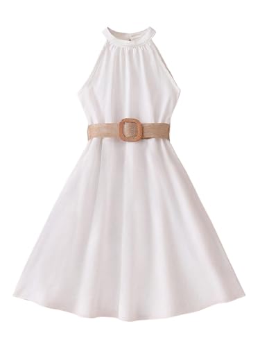 Floerns Girl's Elegant A Line Halter Neck Dress Summer Vacation Belted Midi Dresses