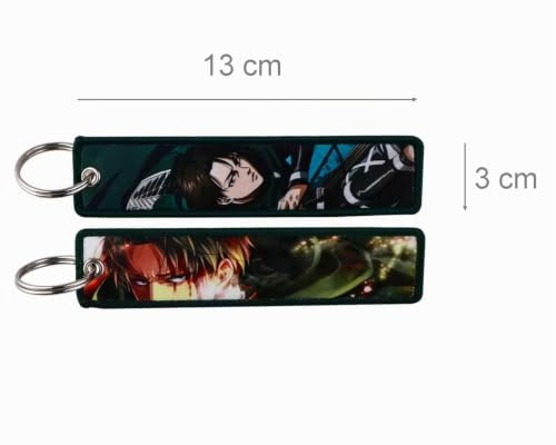 Distrigeek AOT SNK Porte-clés Levi Rivaille en tissu brodé double face, porte-clés manga anime pour homme ou femme idée cadeau pour fan de manga shonen pour clés de voiture maison décoration de sac – vue 2