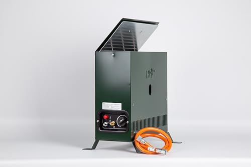 HPV Stand- und Wandheizung 2 kW, Grün Pulverbeschichtet, Gas, 30 mbar, Freistehend, mit Zündsicherung, für Camping und Zelt