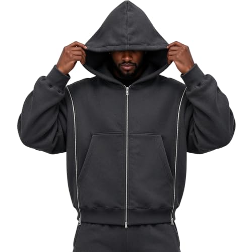 Mens Hooded Sweatshirt Oversized Light Fleece Zip Up Jackets Fall Outfits - image 1