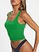 Trendy Queen Womens Square Neck Tank Tops Workout Cropped Ribbed Summer Camisole Sleeveless Clothes Green S