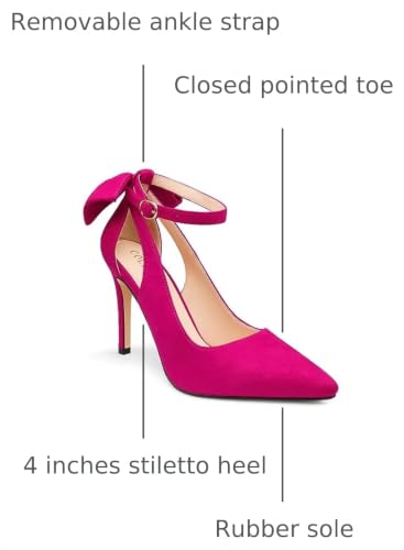 Image of COLETER Womens Back Bow D'Orsay Pumps Pointed Toe Ankle Strap Wedding Heels | 4 Inch Stiletto Heels, Adjustable Ankle Strap, Back Bow Pumps, Formal Evening Bridal Shoes