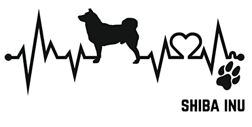 Generisch Autoaufkleber Aufkleber Herzschlag Liebe EKG Deko Sticker selbstklebend schwarz Breite 28cm Motiv: Hund Shiba Inu 01