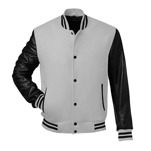 Image of Red And Black Letterman Jacket Men - Mens Black Varsity Letterman High School Baseball Bomber Jacket