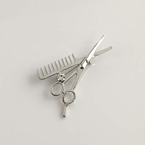 2pcs Barber Scissors Comb Pin Brooch with Crystal Badges Clothes Bags Jewelry3