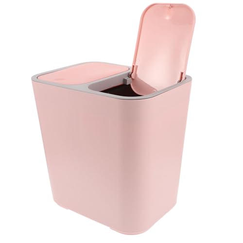 Caneca de basura rosa con doble tapa para cocina y baño