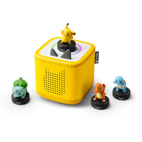 tonies Starterset Bundle, Toniebox 2 (Gelb) mit 4 Pokémon Hörfiguren (Pikachu, Glumanda, Schiggy, Bisasam), Hörspiel- &amp; Musikspaß für Kinder ab 5 Jahren