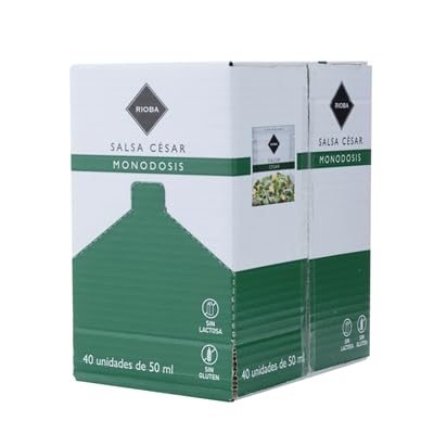 Salsa César Rioba en Monodosis - Caja de 40 Unidades de 50 ml, Sin Gluten y Sin Lactosa, Ideal para Restaurantes y Eventos