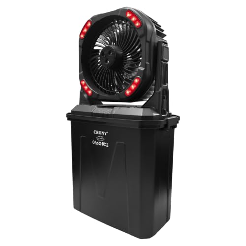 CRONY F913 9L Bucket Portable Misting Fans with Remote Rechargeable Portable Fan for Outdoors Patios Camping Fans 120 Adjustable Hanging & Lighting for Outdoor Cooling