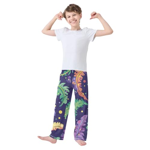 ZZXXB Colorful Feathers Boys Long Pants Soft Trousers Elastic Waist Kids Lounge Bottoms with Pockets S-XL3