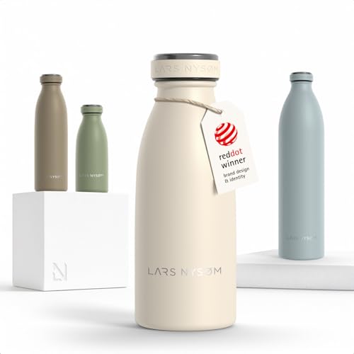 Image of LARS NYSOM Stainless Steel Insulated Water Bottle 12oz 17oz 25oz 34oz 51oz | Insulated Thermo Flask for Hot and Cold Beverages | Leakproof Drinking Bottle (Cream Beige, 11.9oz)