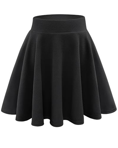 Stelle Womens Casual Skort with Shorts Basic Versatile Stretchy Flared Pleated Skater Mini Skirts (Black L)