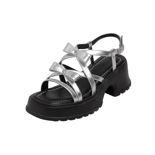 High heeled sandals Summer sandals for outdoor wear with thick heels, versatile fashion, thick-soled beach sandals with a bowknot for women