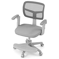 GYMAX Kids Desk Chair, Height Adjustable Children Swivel Chair with Armrests, Lockable Wheels & Removable Seat Cushion, Child Study Chair for Girls Boys