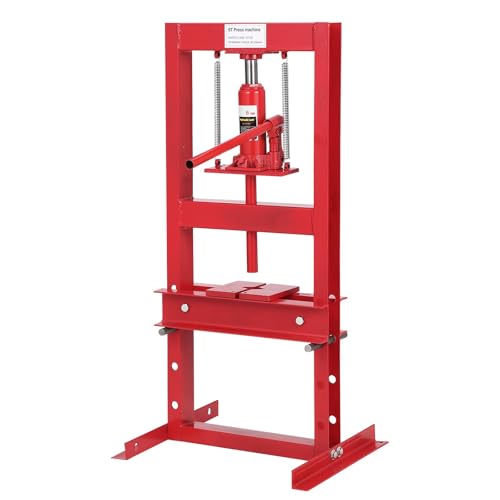 12 T Hydraulic Press, Benchtop Hydraulic Shop Press, H-Frame Garage Floor Press with Press Plates, Adjustable Working Table Height, Red