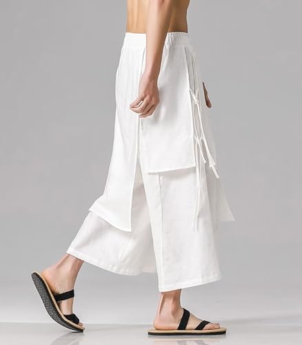 FTIMILD Men's Casual Japanese Wide Leg Harem Pants Baggy Elastic Waist Skirt Pants Leightweight Breathable Pnats2