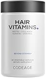 Codeage Hair Vitamins 10000 mcg Biotin, Keratin, Collagen, Vitamin A, B12, C, D3, E, Zinc, Turmeric, Probiotics, Enzymes, Inositol - Hair Care Support - Healthy Hair Supplement Pills - 120 Capsules