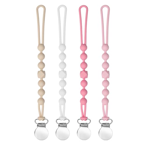 Image of Pacifier Clips for Boys - MORIBOX Silicone Paci Clip Teething Relief with One Piece Baby Binky Holder for Shower Birthday Gift 4 Pack