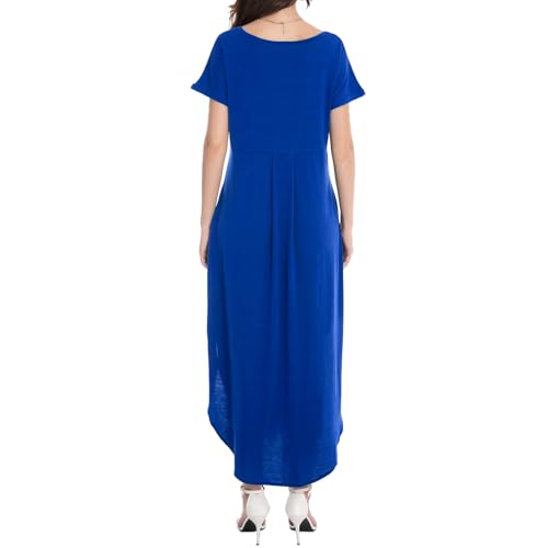Image of Matchstick Women's Flowy Maxi Dress V-Neck Relaxed Loose Fit Short Sleeve Casual Sundress with Pockets Side Split Beach Dress