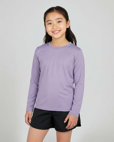 Image of Real Essentials 4 Pack: Girls' Dry-Fit Long Sleeve Crew Neck T-Shirt - Athletic Activewear Soccer Top for Teens Kids Youth