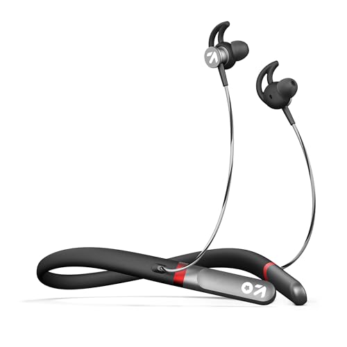 Image of GOBOULT FCharge Bluetooth Earphones with 40H Playtime, Zen ENC Mic, Dual Device Connectivity, Type C Fast Charging,14.2mm Bass Driver, Made in India, IPX5 (Pure Black)