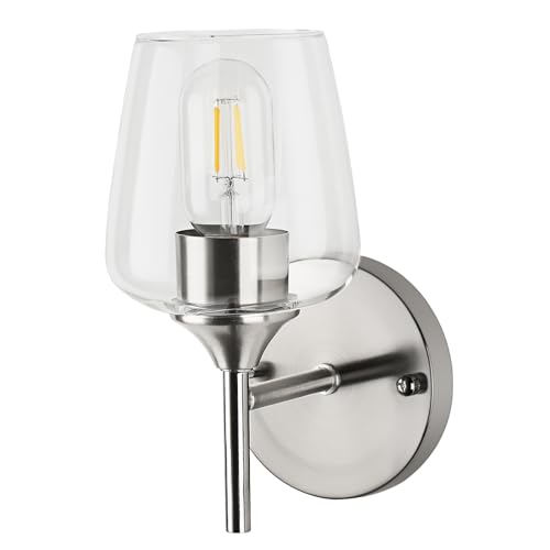 Image of foucasal Bathroom Light Fixtures 1-Light Brushed Nickel Bathroom Vanity Light with Clear Glass Shade, Modern Wall Lights for Bedroom Hallway Living Room (E26 Base)