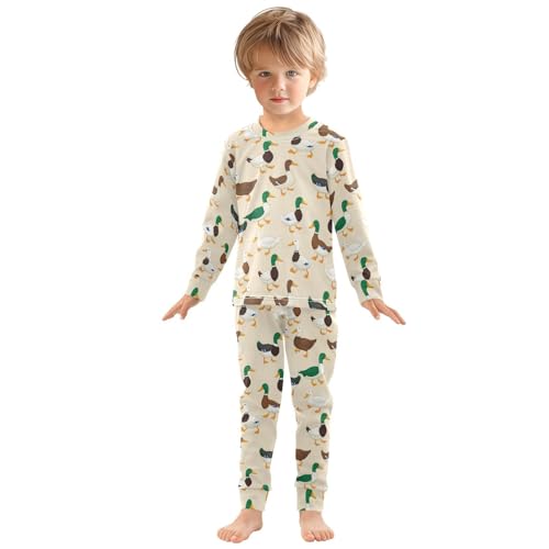 Pajama Sets Long Sleeve Colorful Duck Cute Pattern Soft Comfy Sleepwear 2 Piece PJS 3-8T2