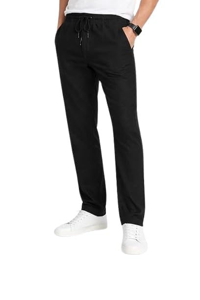 affordit Men's Linen Drawstring Trousers, Elastic Waist, Formal, Casual Straight Leg Trousers with Pockets-picture-39
