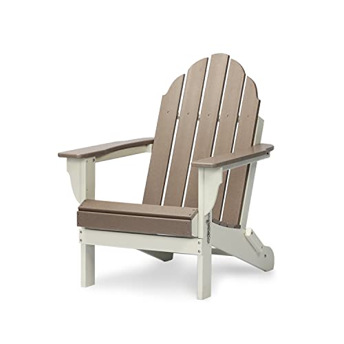 Aoodor Folding Adirondack Chair Patio Chair Outdoor Weather Resistant Painted For Fire Pit &Garden 31.5'' (L) X 28.74'' (W) X 37'' (H) - Brown And White #TOP8